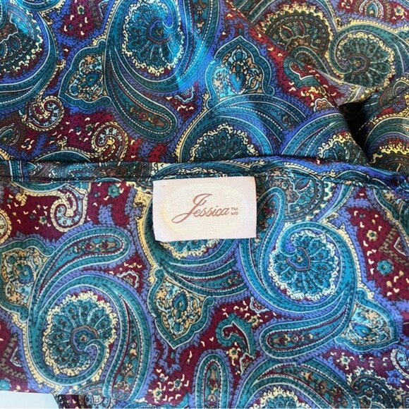 Vintage Jessica Paisley Satin 2 Piece Lingerie Lounge Set - Picture 5 of 10